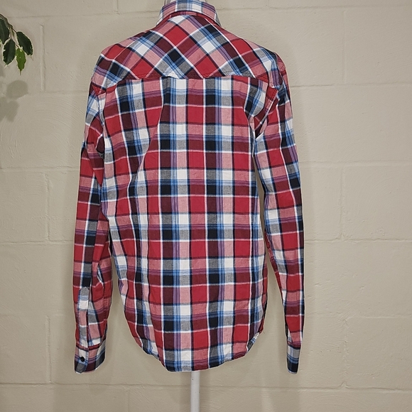 Carbon Western Red Blue Plaid Long Sleeve Button Down Shirt Men's Size M Medium - Picture 3 of 11